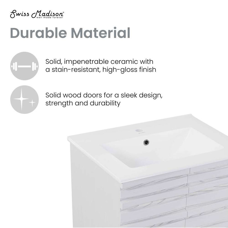 Cascade 24'' Bathroom Vanity in White, White Oak