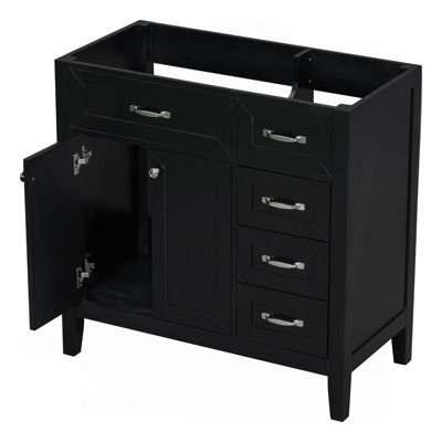 Meuble-lavabo 36 po sans lavabo, base d'armoire seulement, armoire de salle de bain avec tiroirs, structure solide et panneau de fibres à densité moyenne, noir