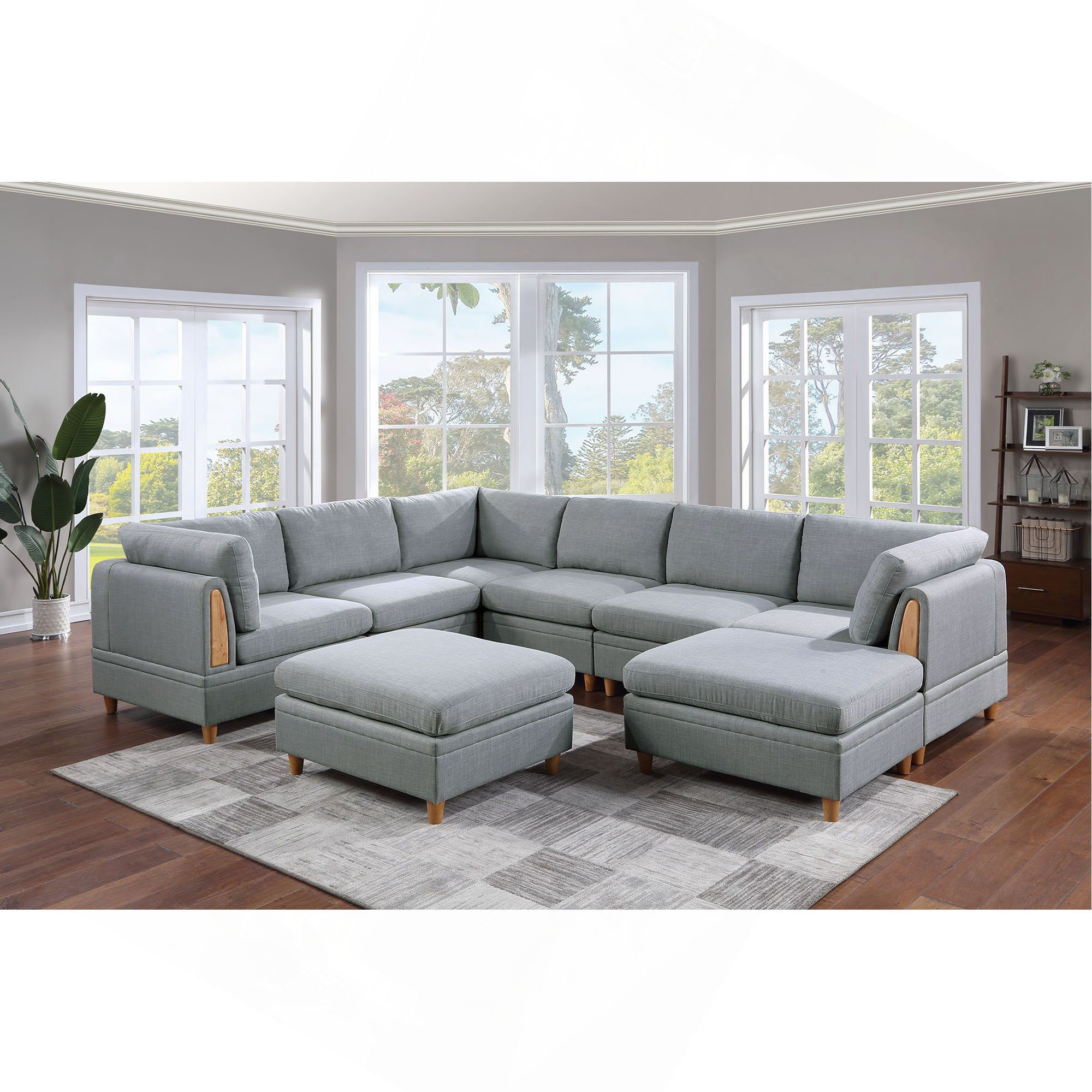 Hokku Designs Living Room Furniture 8Pc Sectional Sofa Set Light Grey ... - Flat Wedge Sofa Living Room