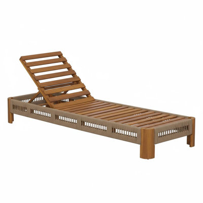 Acacia Wood Outdoor Chaise Lounge With Adjustable Backrest