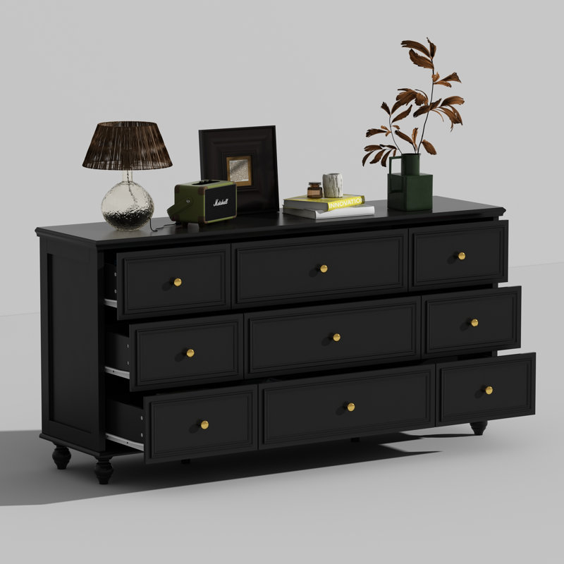 Commode double 9 tiroirs, Noir
