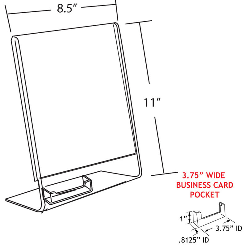 Clear Acrylic Angled L-Shape Sign Holder Frame with Slant Back Design and Attached Business Card Pocket, Frame Size: 8.5"W x 11"H, 10-Pack