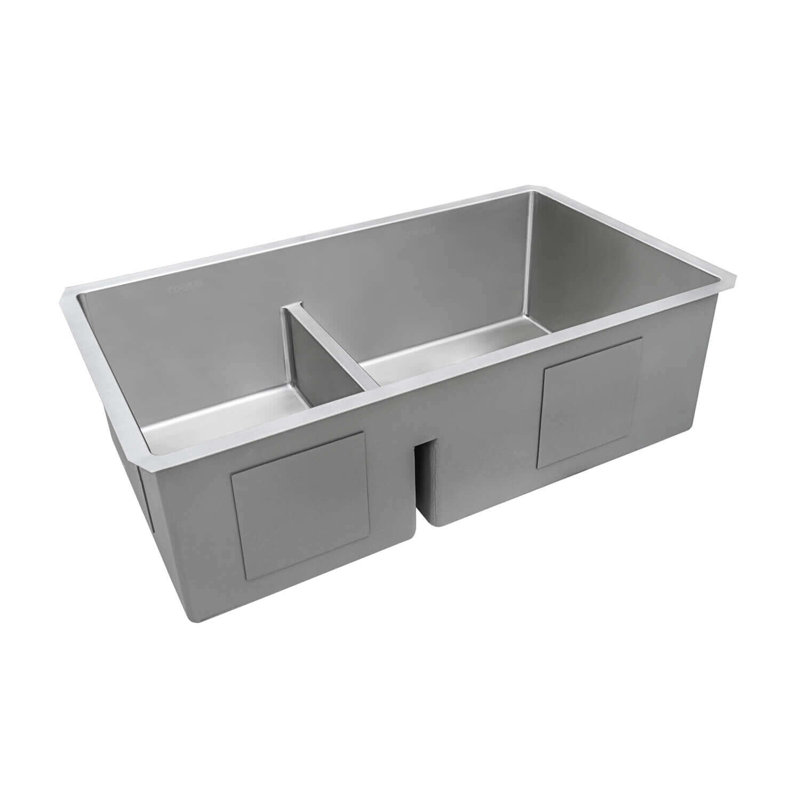 Ruvati 33-inch Low-Divide Undermount 40/60 Double Bowl Rounded Corners Stainless Steel Kitchen Sink