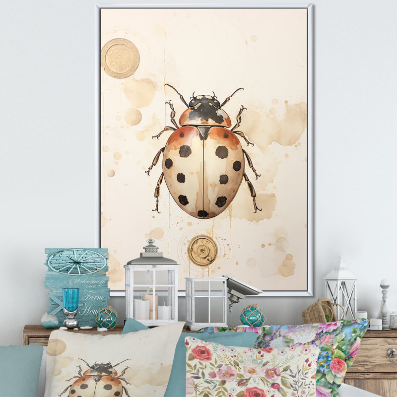 Coccinelle minimalisme doré rétro III, H 20 po x l 12 po x P 1 po, Cadre flottant blanc