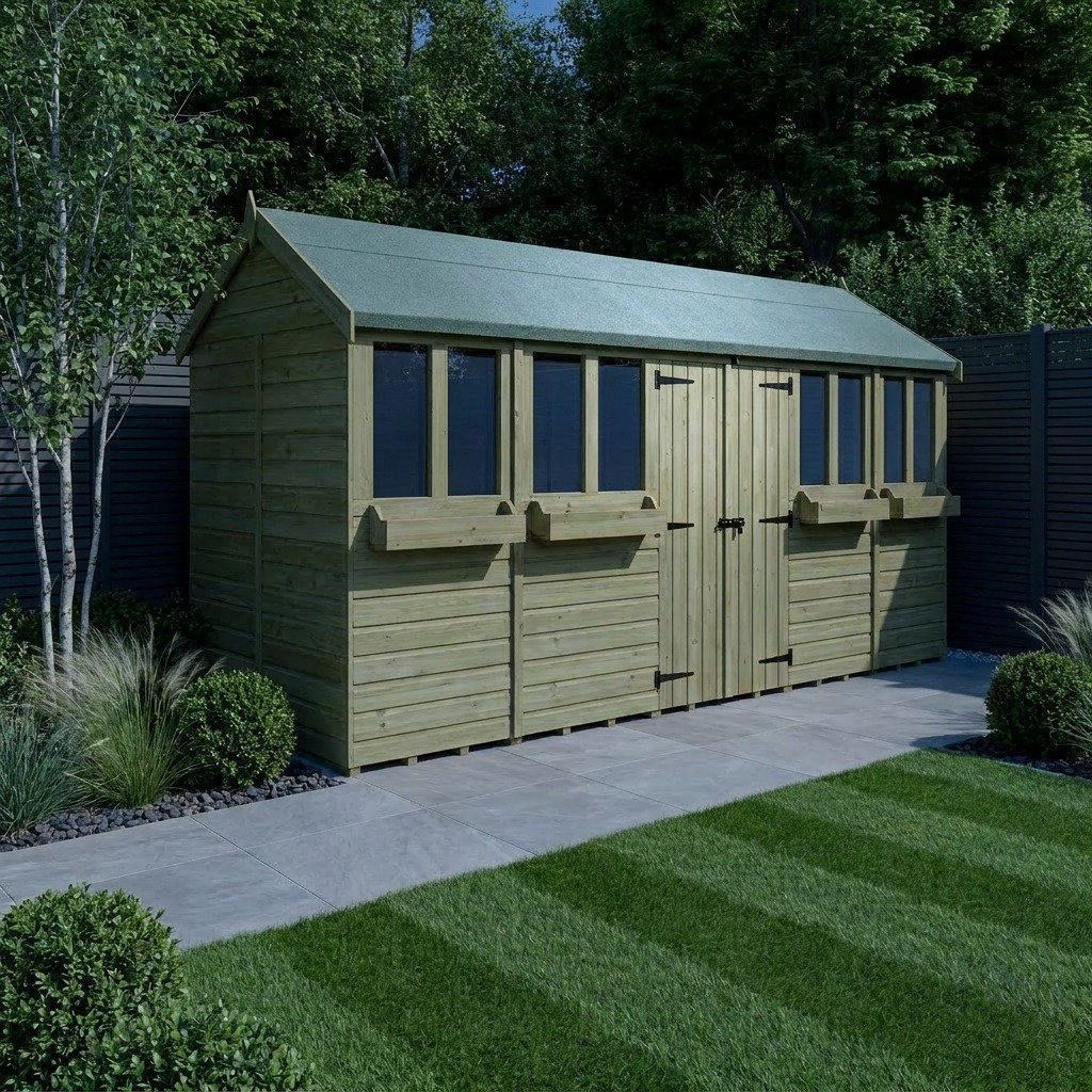 Total Sheds 20ft x 6ft Apex Summer Shed - Toughened Glass External Planters - Pressure Treated Timber - UK Manufactured
