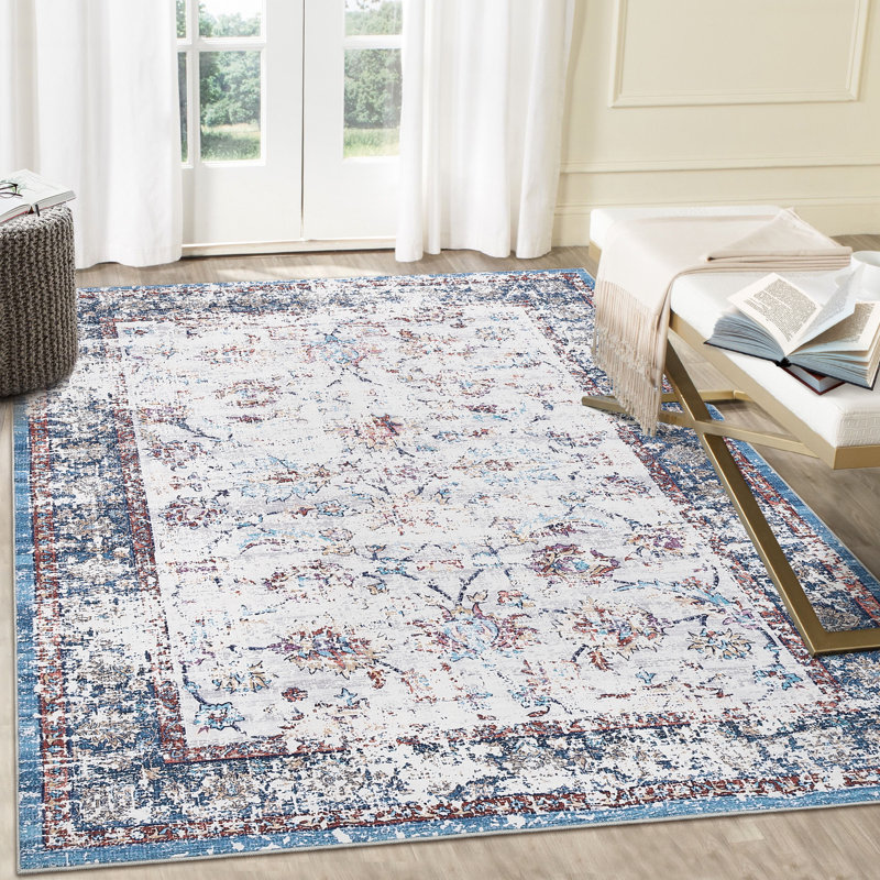 Vintage Area Rug Machine Washable Foldable Rug with Non Slip Carpet for Living Room Bedroom Dining Room, Rectangle 4' x 6'