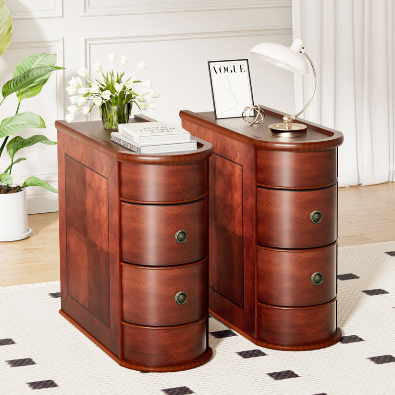 Solid Wood End Table,Narrow Side Table With 2 Drawers