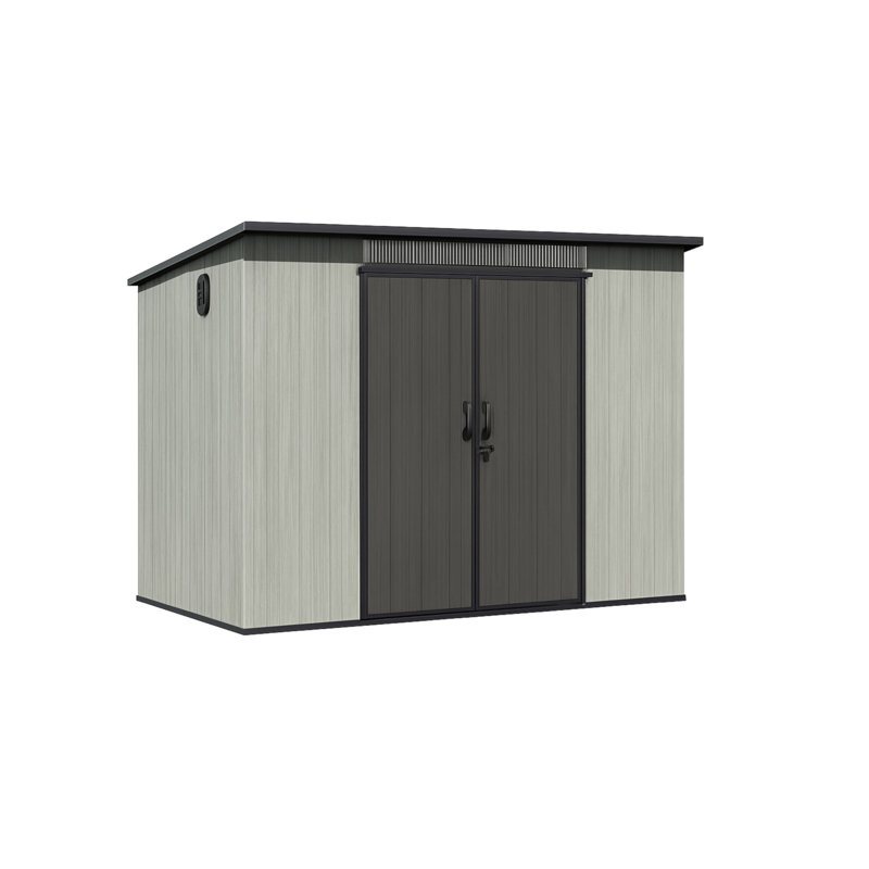 Remise de rangement extérieure en résine 6 x 9 pi avec fenêtres transparentes et évents à persiennes, remise à outils en plastique avec portes verrouillables doubles et toit incliné, remise de jardin extérieure pour la cour, le patio, la pelouse