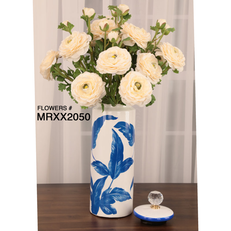 Ceramic Jar, Blue/White, 16" H x 4.75" W x 4.75" D