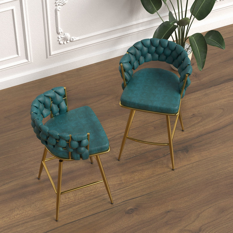 Aaronda Swivel Upholstered Counter Stool, Blue, 2, Counter Stool (25.39” Seat Height)