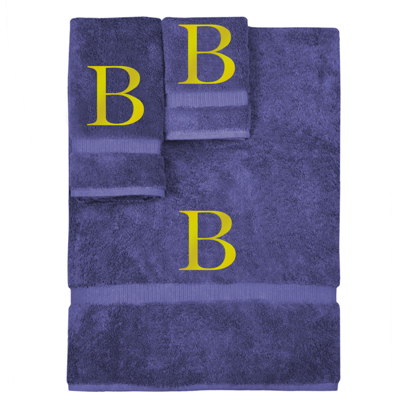 Ensemble de serviettes monogrammées - ensemble de 3 - lettre-bloc, B, Marine / doré