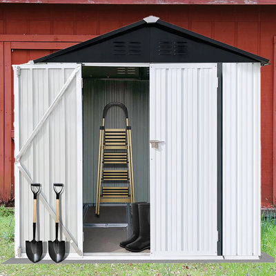 Metal Outdoor Storage Shed 6FT X 4FT, Steel Utility Tool House with Door -  iYofe, ORG9-GORTR001BW-Shed