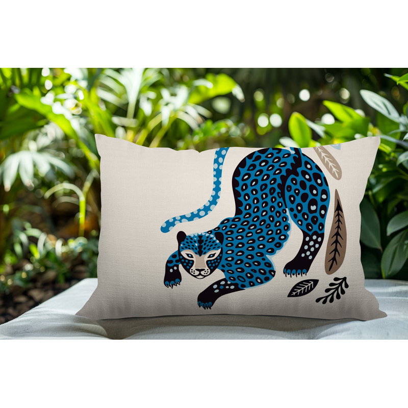Coussin lombaire réversible intérieur / extérieur Gino Leopard, Rectangle H 14 po x l 20 po, Turquoise