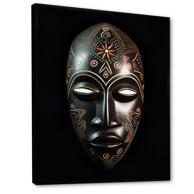 Masque africain Ethnical Traditional, H 32 po x l 16 po x P 1 po, Cadre flottant noir