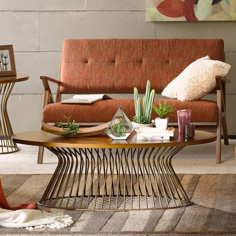Table basse en bois avec structure en métal, Bronze Antique