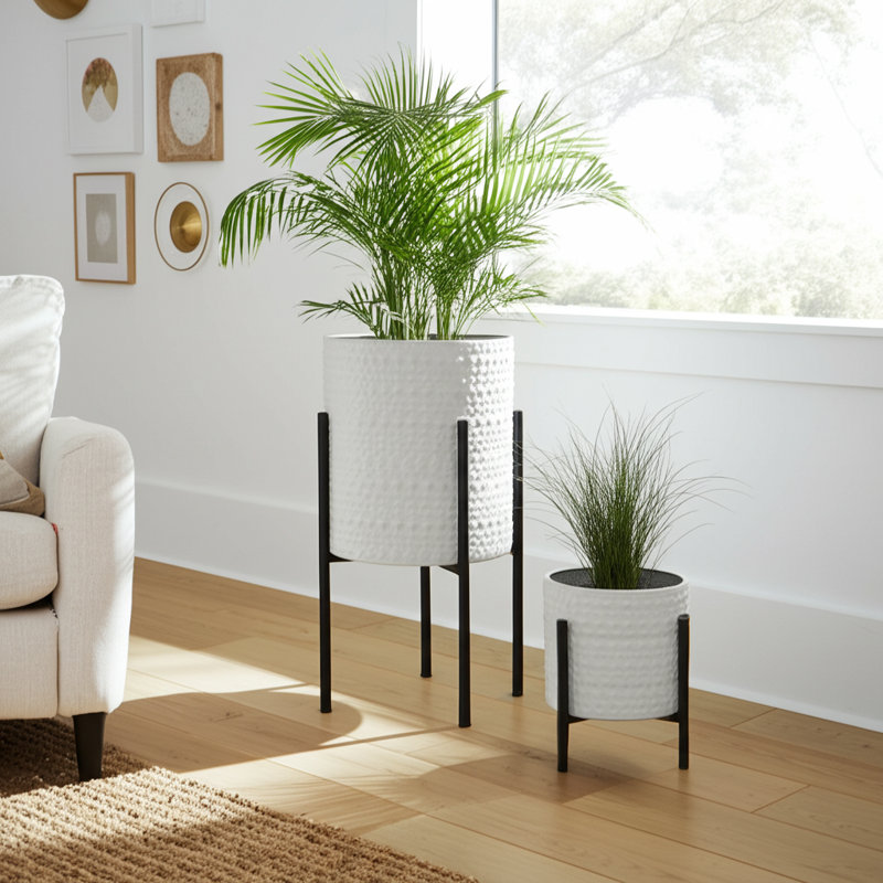 Ensemble de 2 pots à fleurs Aideen pour l'intérieur et l'extérieur - ensemble de 2, Pois blanc