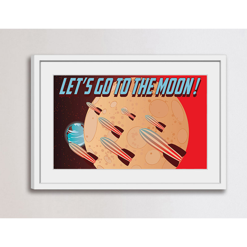 Let's Go to the Moon! 1 Piece Single Picture Frame and Floater Frame Wall Art on Canvas, 41cm H x 61cm W x 3.81cm D