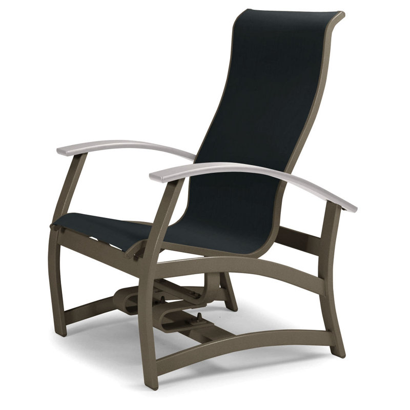 Askar Powder Coated Aluminum Outdoor Lounge Chair, White P50, Black 5D Sunbrella®, Textured Beachwood