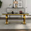 Ensemble de table de salle à manger luxueux et doré avec chaises en velours-2092906444-2092906446