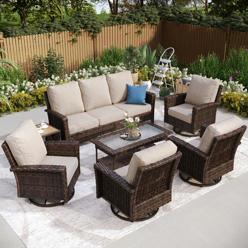 Outdoor Wicker Patio Conversation Furniture Set, Beige