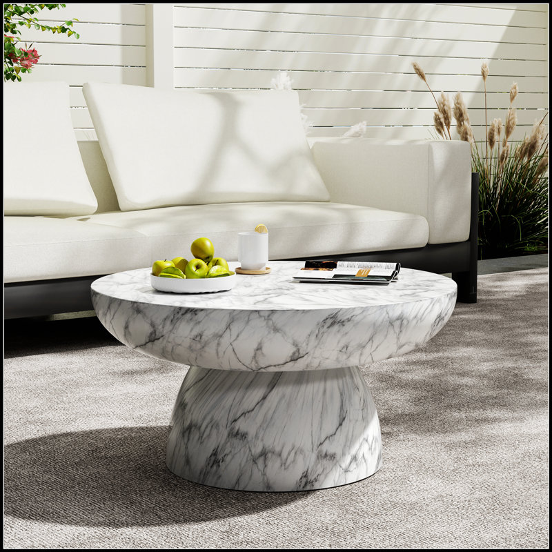 Table basse durable en faux marbre MGO pour une utilisation intérieure et extérieure, aucun assemblage requis