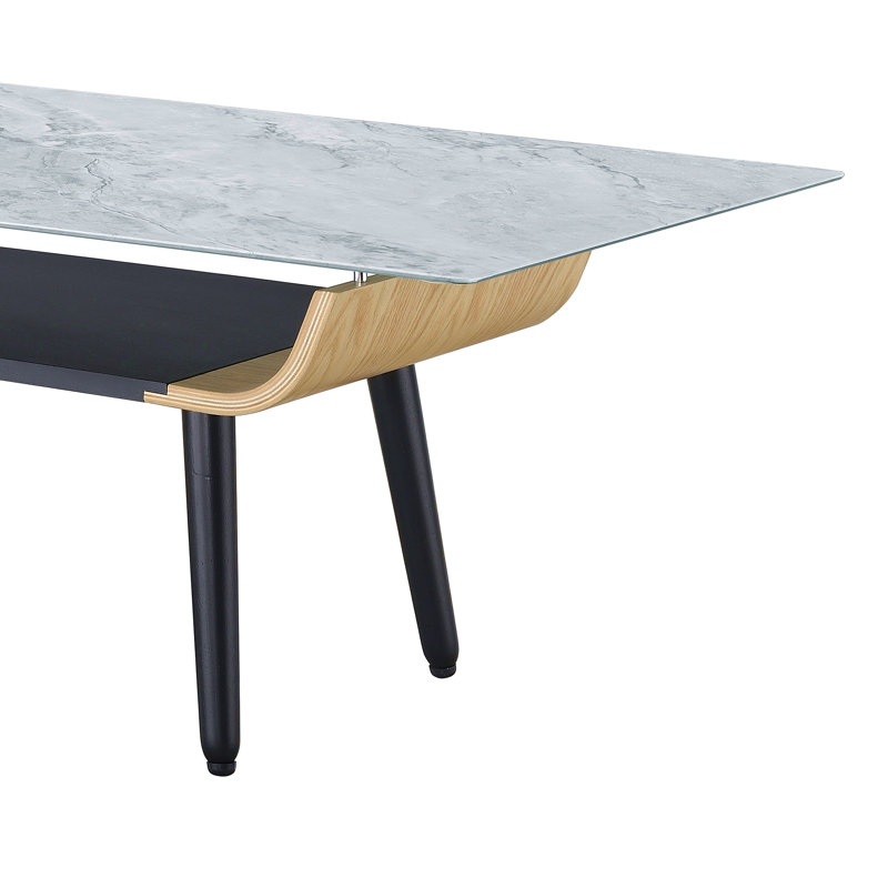 Table basse Lorenzo de 47 po avec plateau en verre marbré gris et bois cintré, Gris