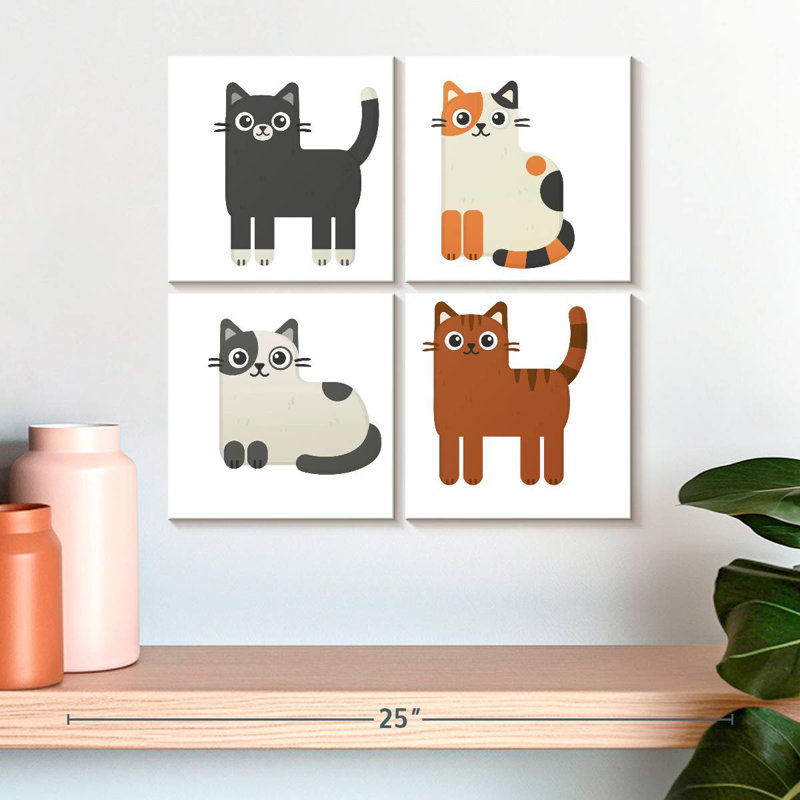 Chats colorés, H 18 po x l 18 po