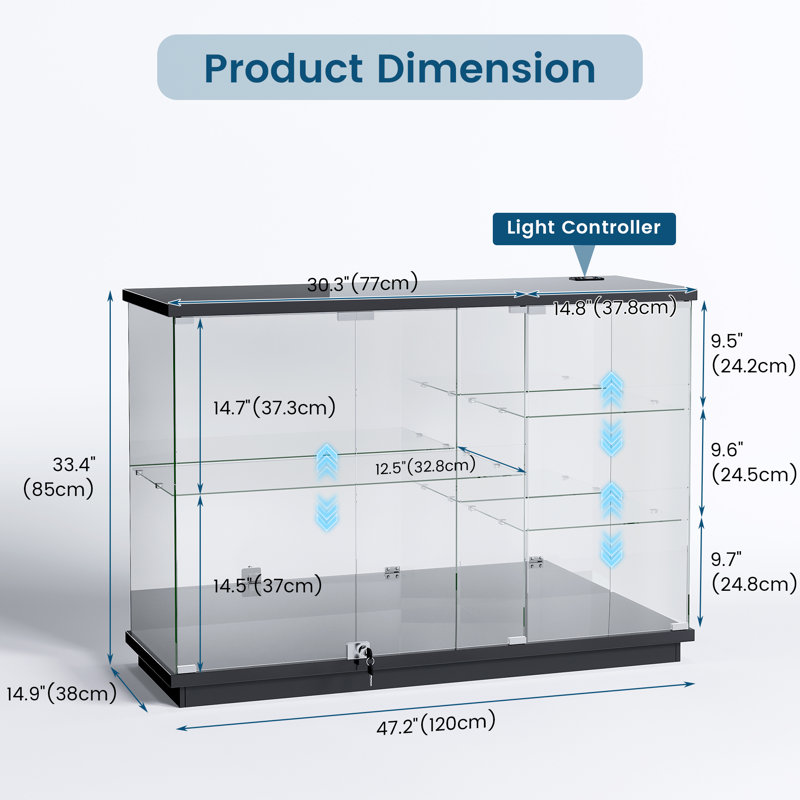 47.24'' Sideboard, Modern Clear Tempered Glass Buffet, Display Case With Rgb Led Lights, Usb Port, Type-C Port And Motion Sensor