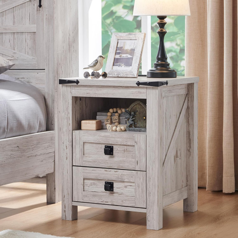 Adaija 18" W 2-Drawer Nightstand with Outlets and USB Ports, Antique Brush White