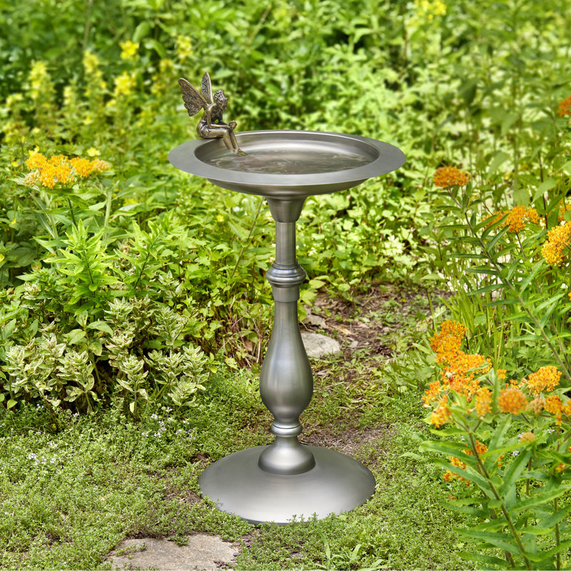 Bain d'oiseaux sur piédestal en aluminium Selders, Étain