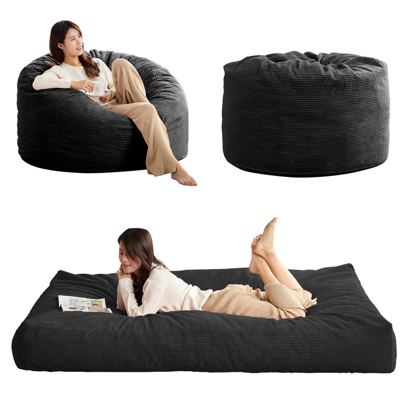  Striped Style Giant Bean Bag Chair Bed For Adults, Convertible Adult Beanbag From Lazy Chair To Floor Mattress, Large Round Bean Bag Lazy Sofa With High-density Foam Filling, Machine Washable