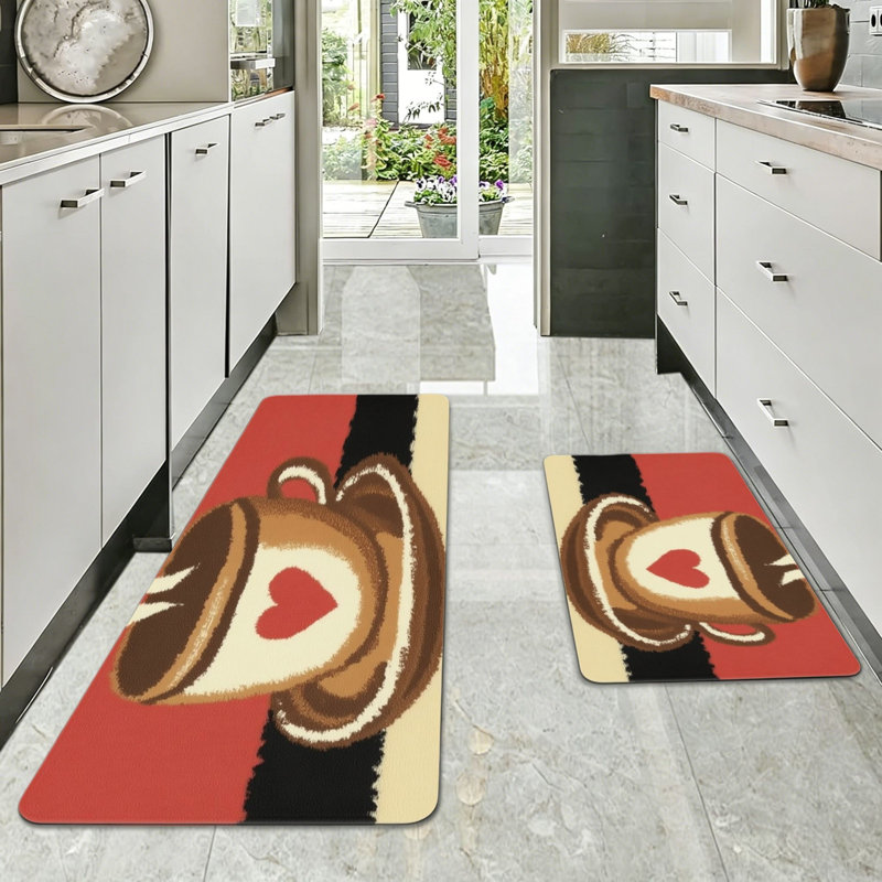 Paquet de 2 tapis de cuisine à motif de tasse à café rouge Retro