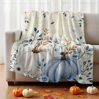 Jeté de lit en molleton, feuillage floral blanc de citrouille de l'Action de grâce, couvre-lit chaud, couvertures douillettes en flanelle douce pour canapé camping pour toutes saisons, lettre rétro, 30 x 40 po