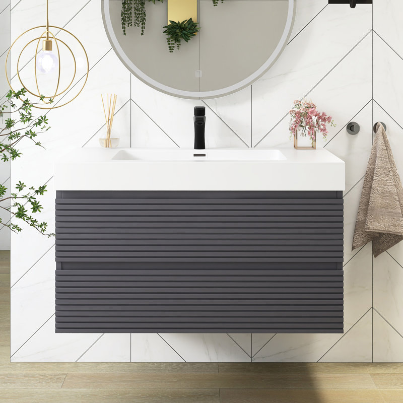 Meuble-lavabo mural 36 po avec lavabo rectangulaire intégré sans robinet