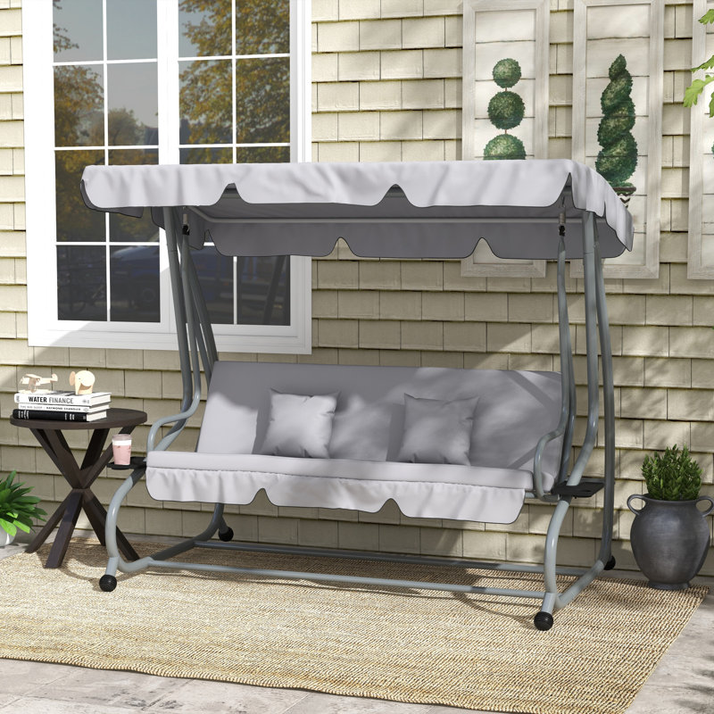 3 Person Porch Swing with Canopy, Light Grey, Light Grey