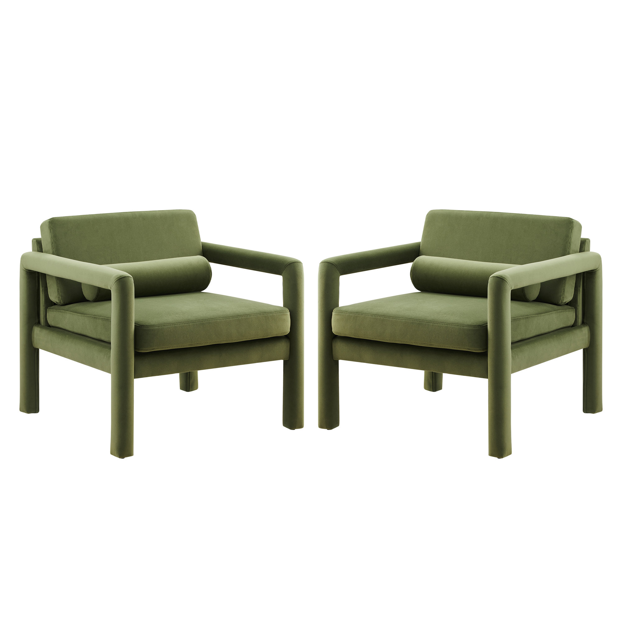 Solaris Upholstered Velvet Accent Armchair Set of 2, Green Velvet