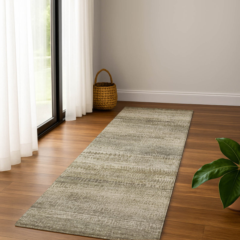 Premium Machine Washable Mayfield AMF2089 Abstract Rug, 2'3" x 7'6" Runner, Taupe