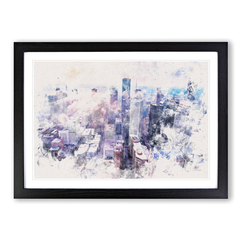 Houston Texas Skyline - Picture Frame Painting Print, 40cm H x 60cm W x 2cm D, Black Framed