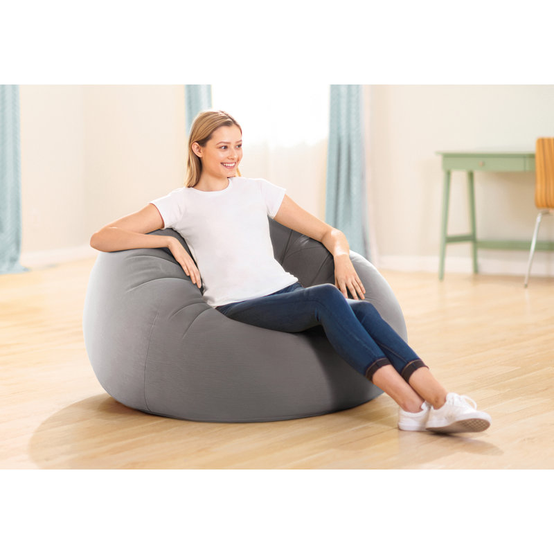 Gray Corduroy Inflatable Foldable Lounge Chair with Cushions