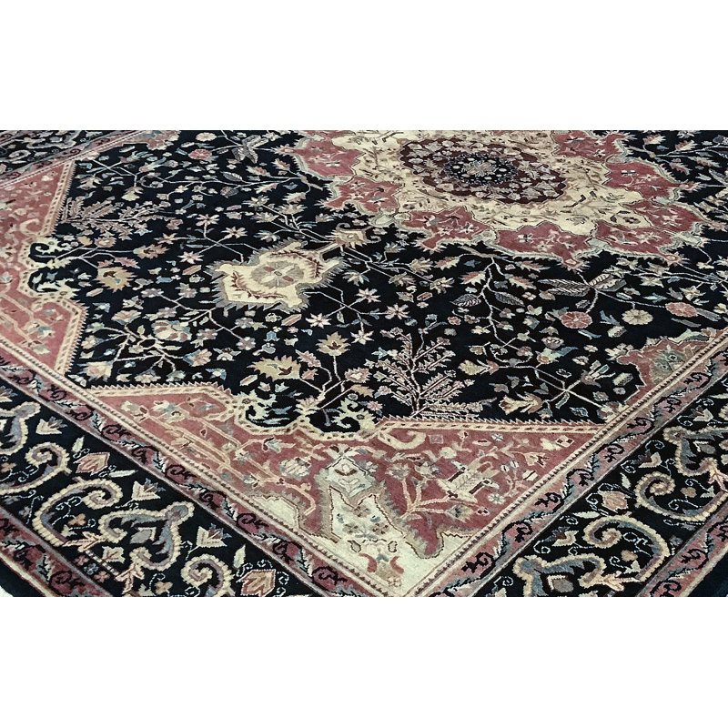 Hand-Knotted High-Quality Black and Rust Area Rug