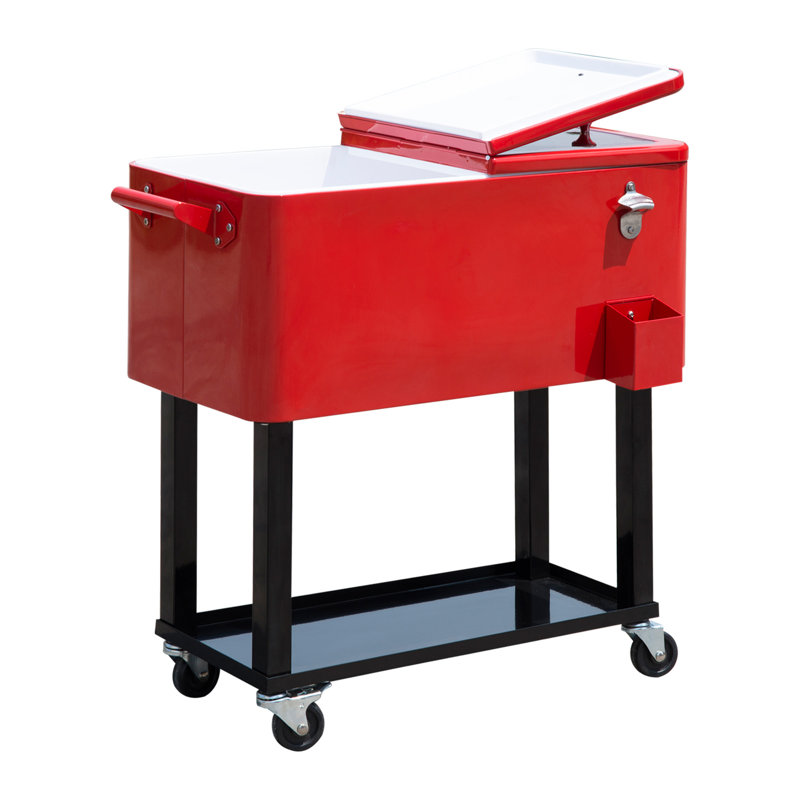 Chariot à glaçons sur roulettes Outsunny 80 QT, Rouge