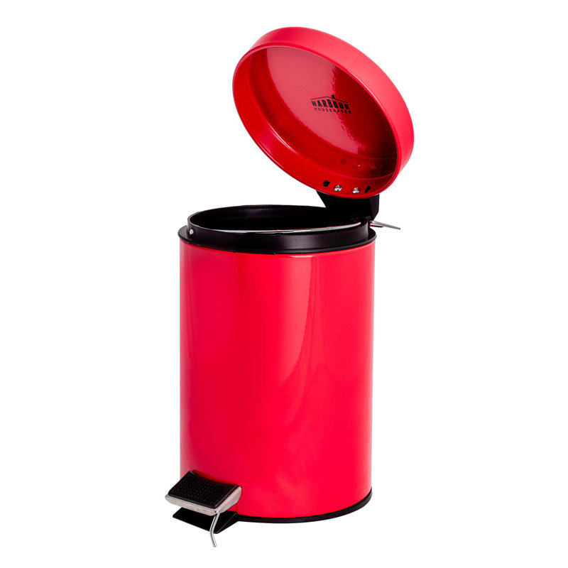 Harbour Housewares - Round Bathroom Pedal Bins, Red