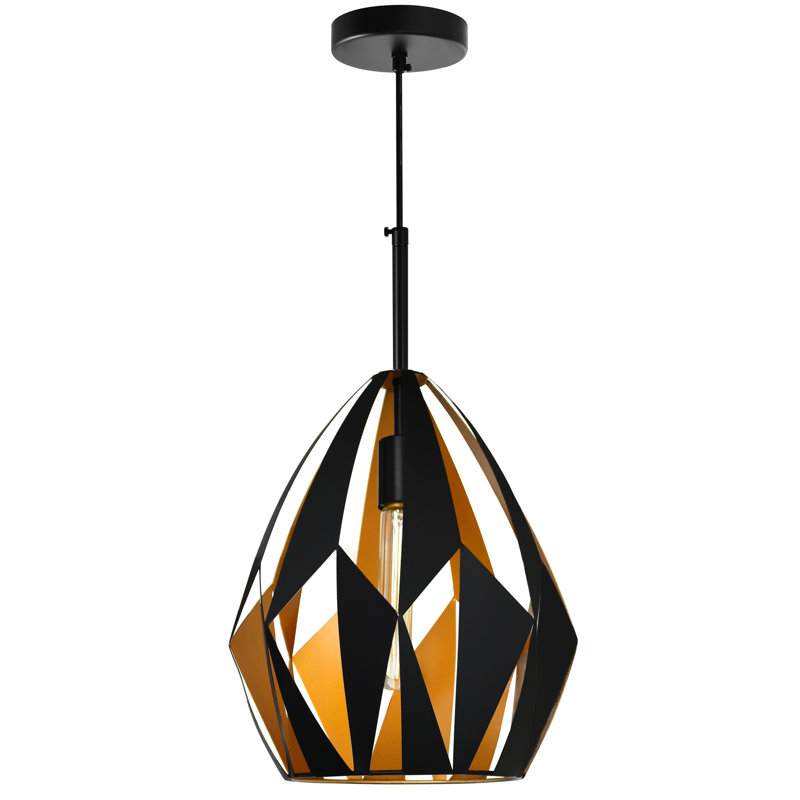 Mini-luminaire suspendu 1 lumière noir / finition cuivre pour les cuisines, les salles à manger, les coins lecture, les couloirs et les entrées