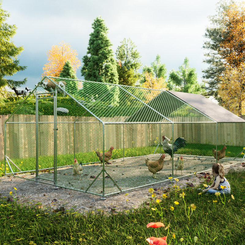 Grande cage à poulailler en métal avec bâche à l'épreuve du soleil et de la pluie pour poulets et lapins à la ferme L 10 pi x l 20 pi H 6,56 pi