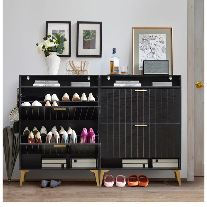 16 Pair Flip Down Shoe Storage, Black