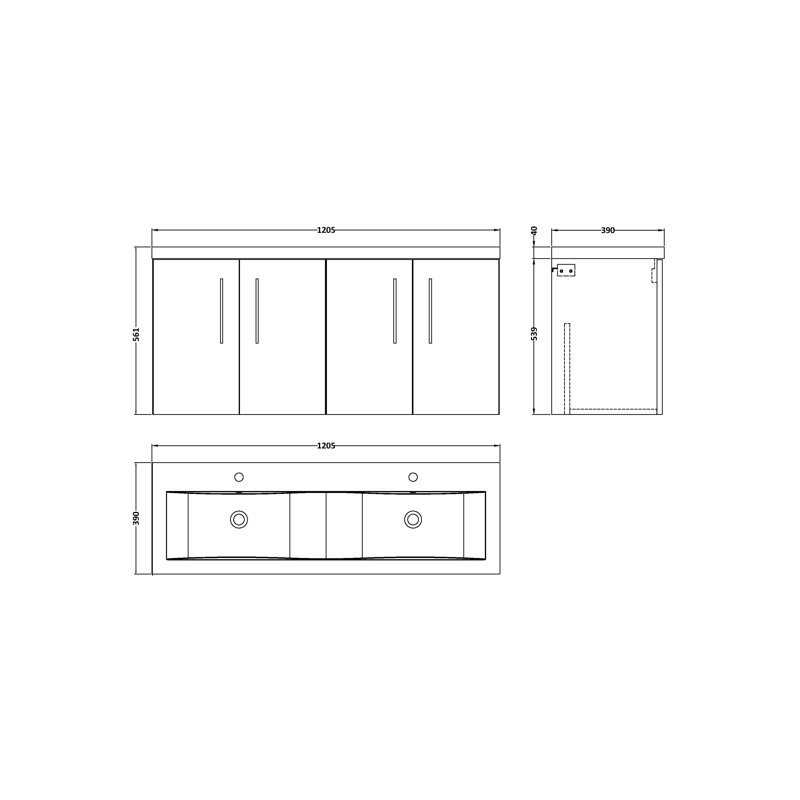Arno 1205mm Double Bathroom Vanity with Integrated Vitreous China Basin, Satin Anthracite