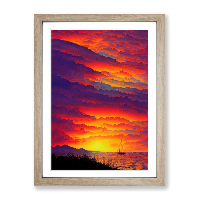 Sacred Ocean Sunset - Framed Print, 64cm H x 46cm W x 2cm D, Oak