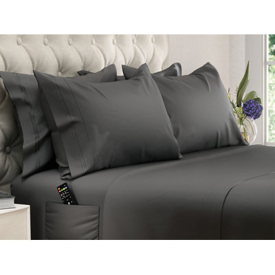 CoolMax Full Size Bed Sheet Set - 6 Piece Cooling Sheets with Side Pocket - Soft & Long Lasting Gray Full Size Sheet Set - 100% Fine Brushed Polyester