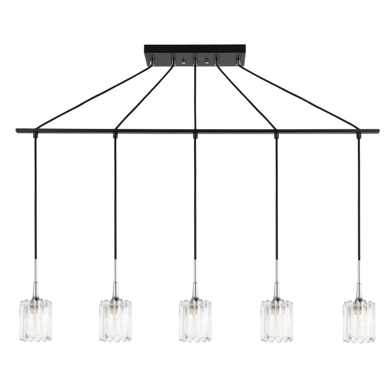 Luminaire suspendu linéaire à 5 lumières pour îlot de cuisine Romona, Bronze / chrome, Halogène