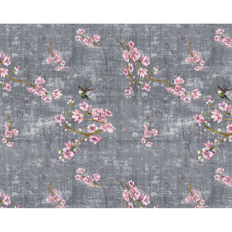 Tissu fantasia fleur Chinoiserie, Gris